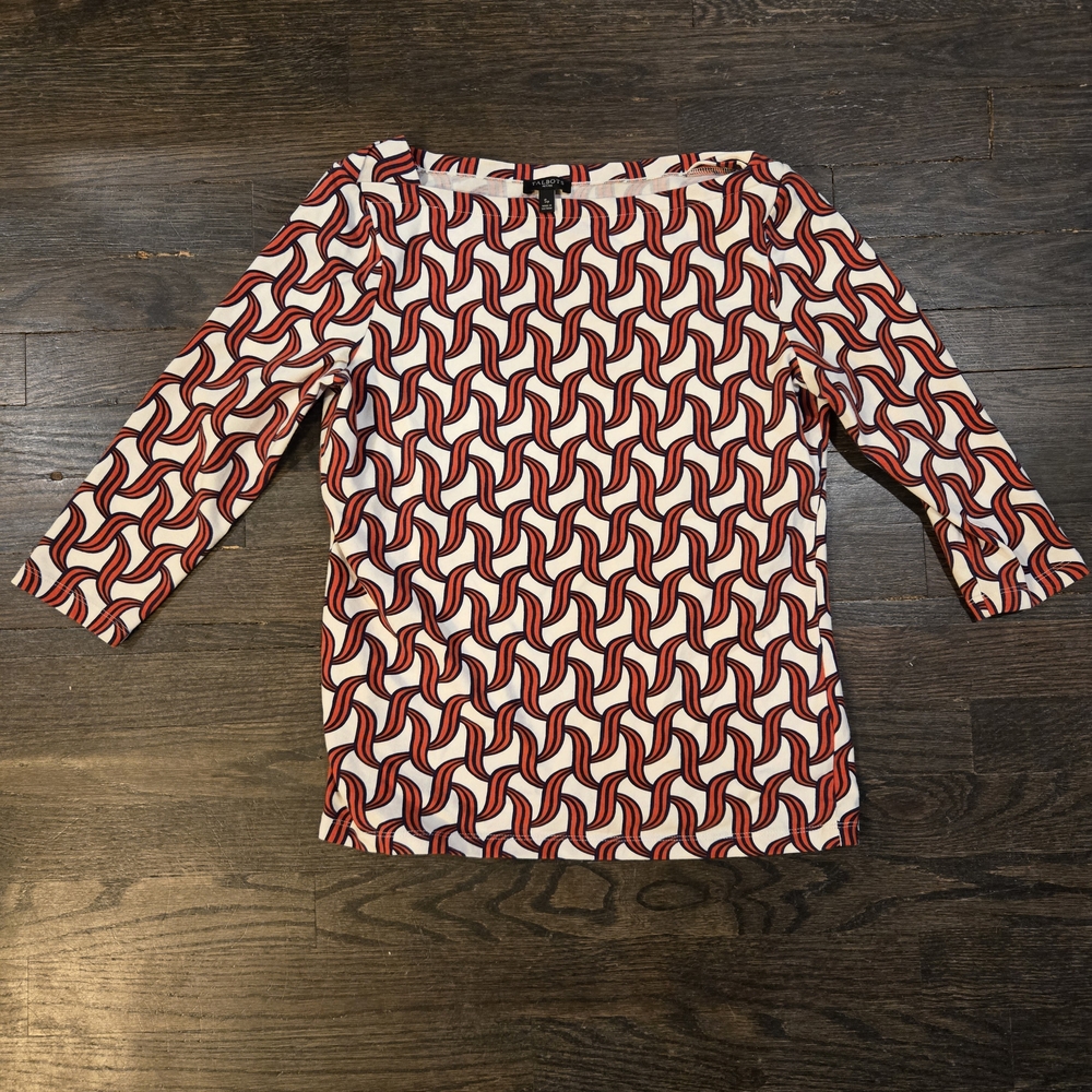 Talbots Petites Red and White Swirl Pattern Top
